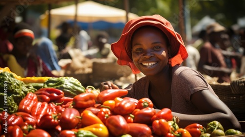 Market Maven: A Zambian Woman Showcasing Entrepreneurial Spirit, Selling Fresh Produce in the Heart of a Bustling Market - A Cultural Tapestry of Colorful Commerce and Local Livelihood.

 photo