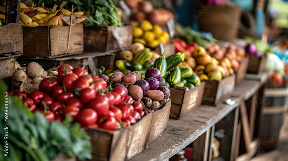 A farmer's market with fresh organic vegetables and fruits