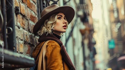 Elegant woman in a fashionable outfit posing in an urban setting