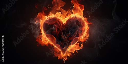 A burning heart, heart on fire. Symbol for love and passion. Valentine's greetings