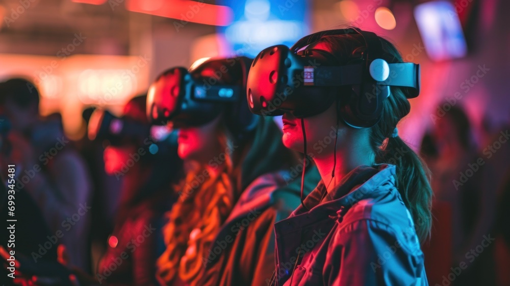 A team of young entrepreneurs showcasing a virtual reality startup at a technology expo. A team of young entrepreneurs showcasing a virtual reality startup at a technology expo.