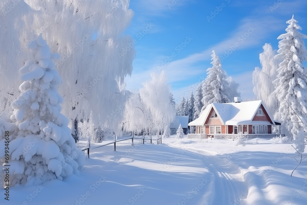 Winter Wonderland Home Amidst Snowy Trees