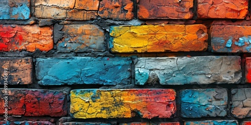 vivid colorful brick wall with thin bricks  banner  Generative AI