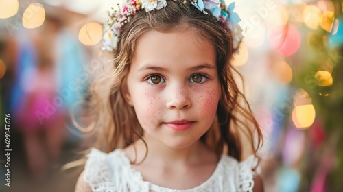 Professional close up portrait photo of 5 year old girl best ever birthday party