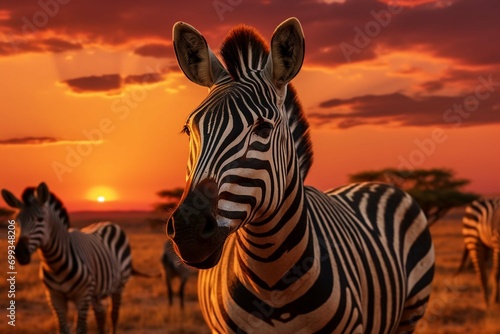 zebra with sunset 