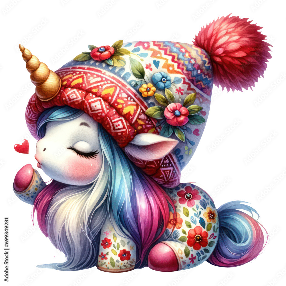 Cute Gnome Unicorn Valentines Clipart Illustration