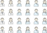 医者　人物　アイコン　イラスト　セット　白衣　ドクター　聴診器　看護師　表情　バリエーション