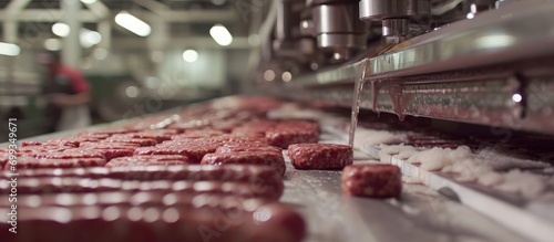 Detailed view of sausage manufacturing in a controlled environment photo