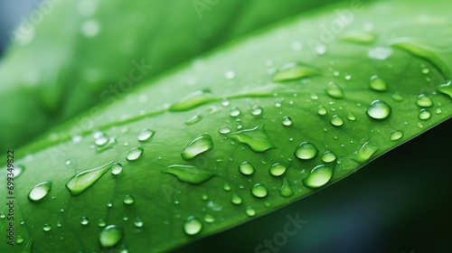 leaf with raindrops ,Dew drops on green leaf