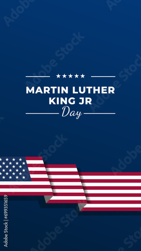 Martin Luther King Day post design with stars on dark blue gradient background with American flag portrait orientation vector illustration	