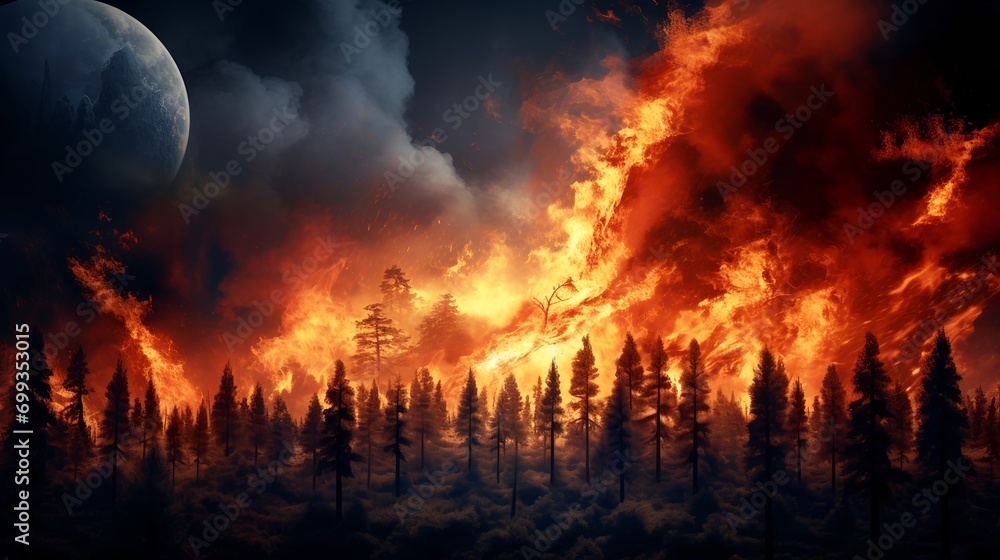 Forest fire climate change.  (Generative AI).