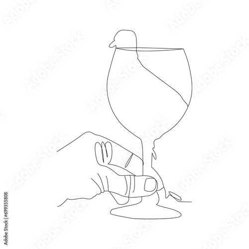 glass one line art, continuous drawing. Vector illustration isolated on white background
