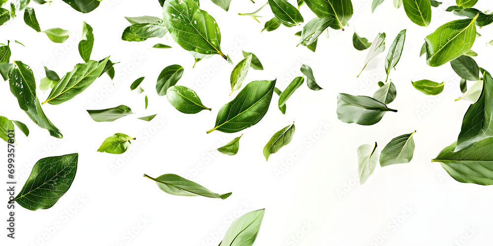 green leaves isolated on a white background - obrazy, fototapety, plakaty 