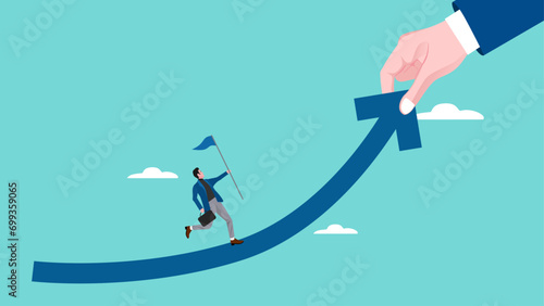 career growth to success concept illustration with businessman hand helps pull the arrow to success, career progress to success in work. career development concept vector illustration