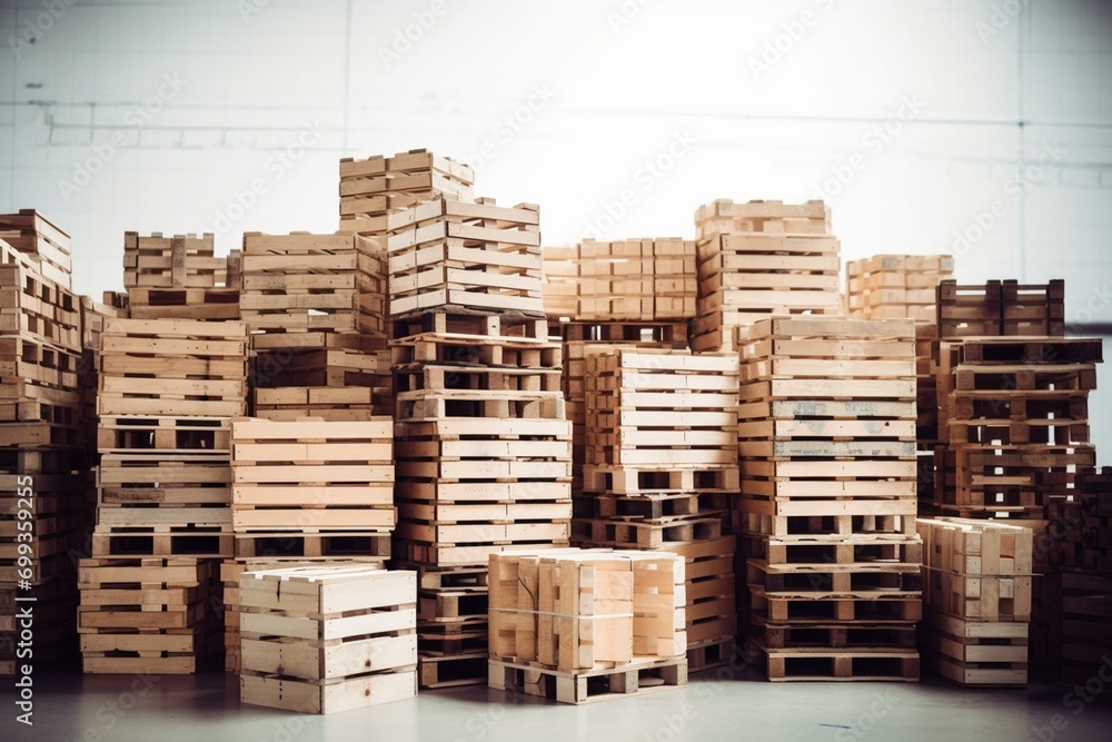 Boxes on pallets against white background. Generative AI