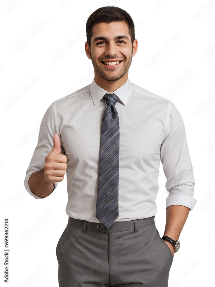 A businessman confidently smiling and giving a thumbs up, isolated, transparent background, no background. PNG. A businessman confidently smiling and giving a thumbs up, isolated, transparent background, no background. PNG.