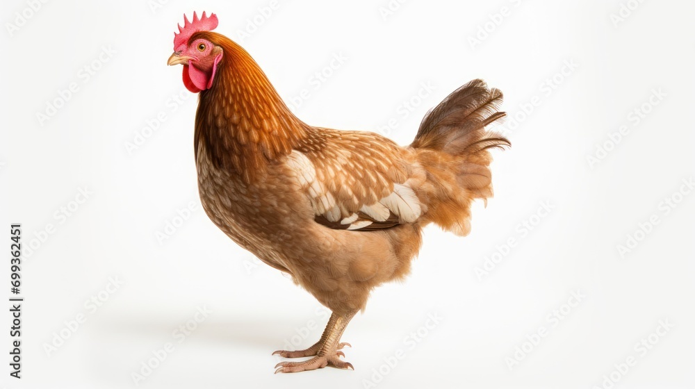 Fototapeta premium Chicken looking forward full body on a white background