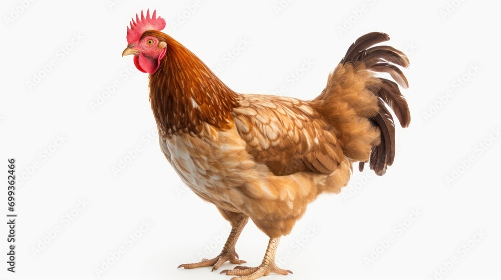 Chicken looking forward full body on a white background Chicken looking forward full body on a white background