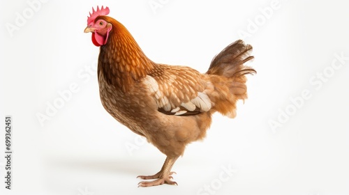 Chicken looking forward full body on a white background