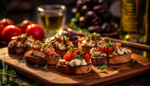 Freshness and rustic ciabatta, grilled meat on a wooden table generated by AI