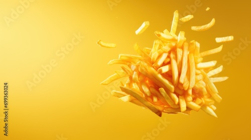 French fries floating in the air background,French fries falling photo