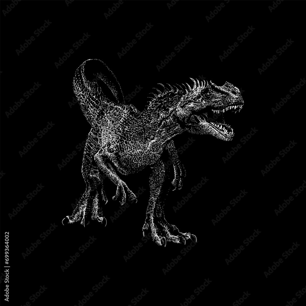 Allosaurus hand drawing vector isolated on black background.