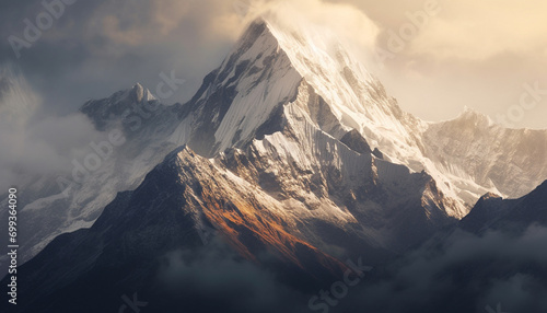 Majestic mountain peak, snow capped, panoramic landscape, hiking adventure, dramatic sky generated by AI © Jeronimo Ramos