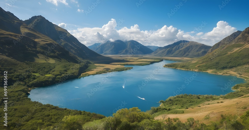 Peaceful lake beside towering mountains landscape