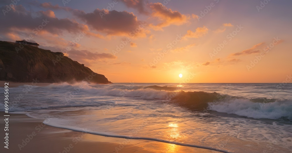 Fototapeta premium Evening glow on the tranquil seascape landscape