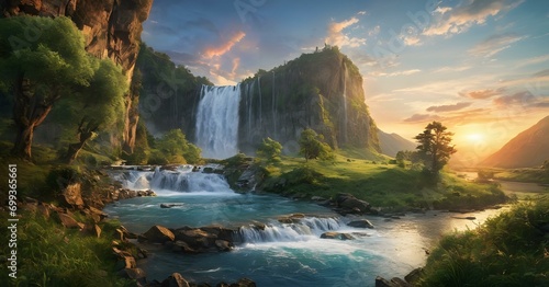 Waterfall in the mountains landscape