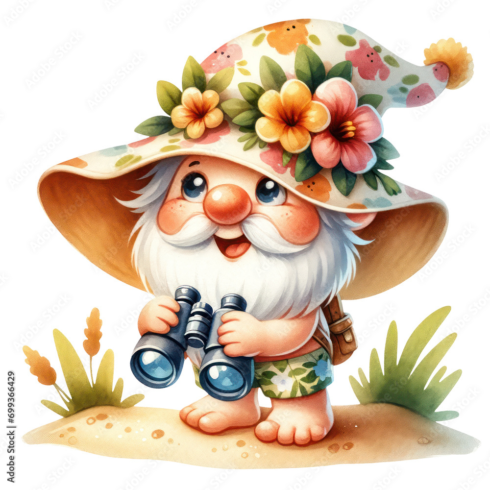 Naklejka premium Cute Gnome Summer Beach Clipart Illustration