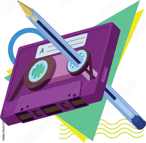 Composição com fita e caneta esferográfica. Década de 1990. Século 20. música.