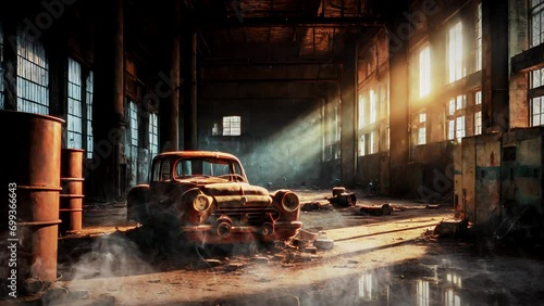 Old truck wreck , factory , smoke ,animation , wallpaper car , Video animation ultra HD 4K photo