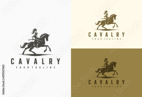 equestrian cavalry logo illustration vector design in vintage style