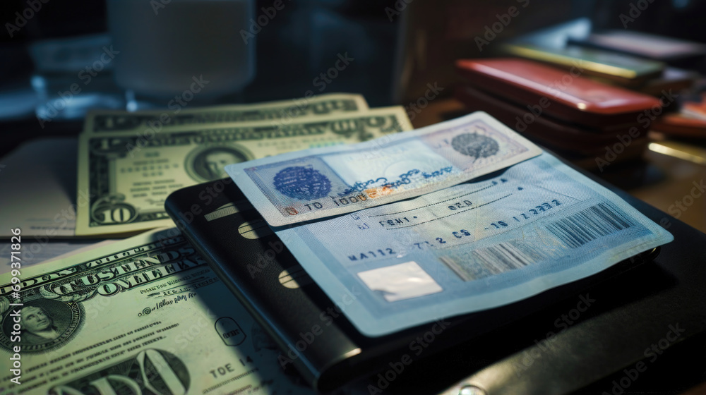 Fototapeta premium Passport Chronicles: Global Adventures in Stamps and Tickets