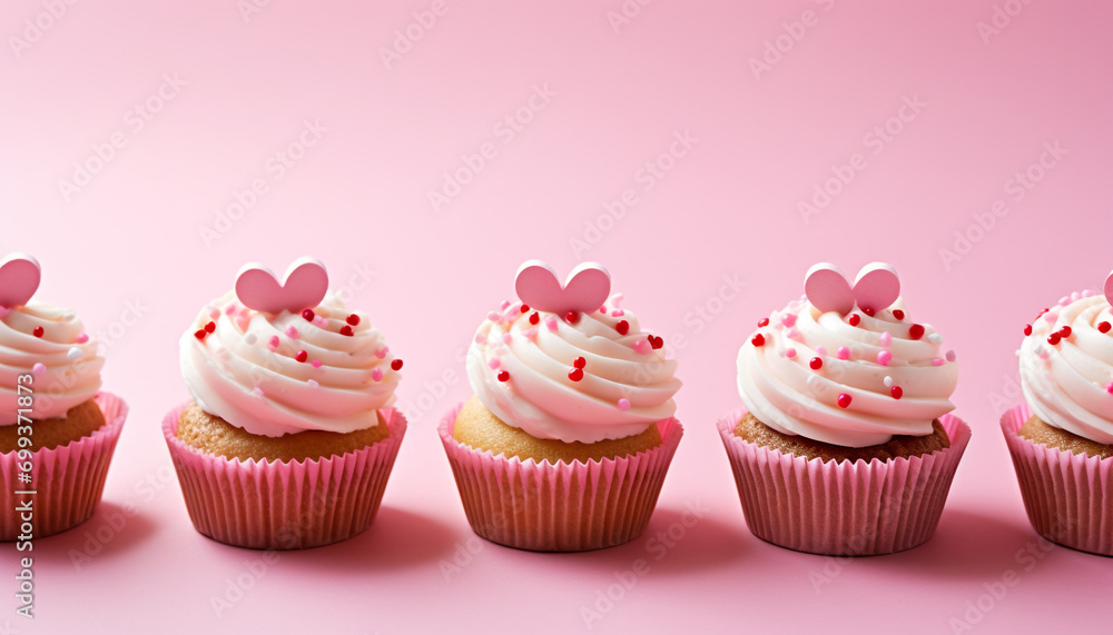 Pink cupcakes, sweet indulgence, love and celebration generated by AI