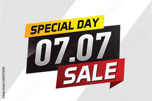 7.7 Special day sale word concept vector illustration with ribbon and 3d style for use landing page, template, ui, web, mobile app, poster, banner, flyer, background, gift card, coupon 