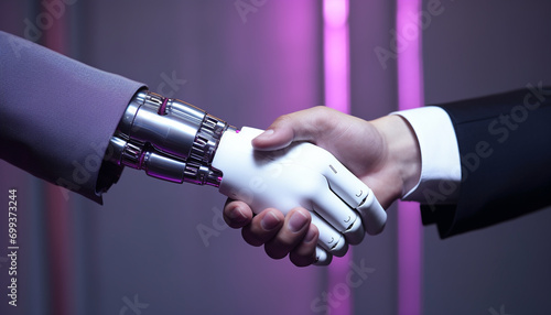 Businessman and businesswoman shaking hands in a close up generated by AI