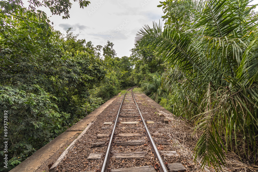 Obraz premium linha férrea na cidade de Aquidauana, região do Pantanal Sul, Estado do Mato Grosso do Sul, Brasil