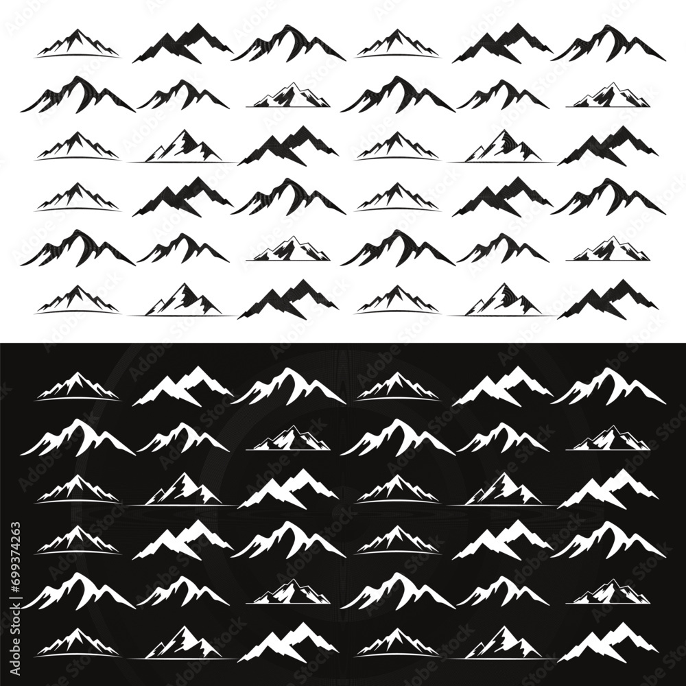 Fototapeta premium Mountain outline images. set of gray rocky mountain silhouette. vector illustration.