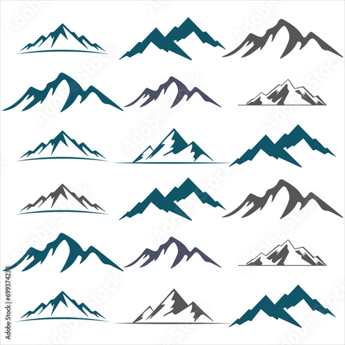 different mountain ranges silhouette collection set