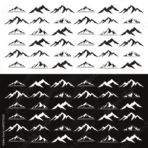 Mountain outline images. set of gray rocky mountain silhouette. vector illustration.