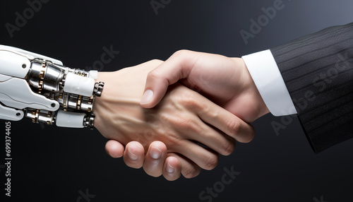 Businessman and businesswoman shaking hands in close up generated by AI