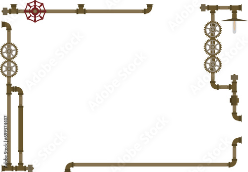 Steampunk plumbing frame Copper material with solid color

