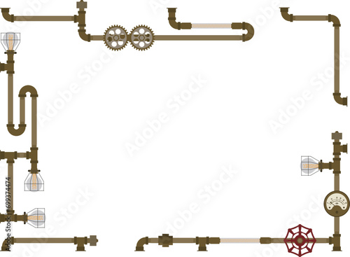 Steampunk plumbing frame Copper material with solid color
