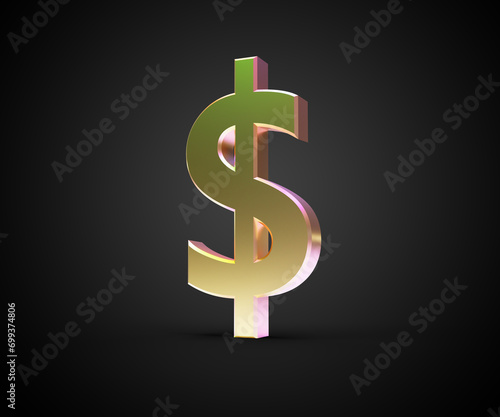 3D illustrated US Dollar symbol in dark background