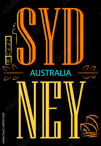 Sydney Australia City Sign T-shirt Design Vector