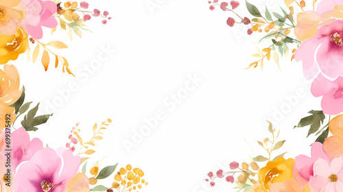 Floral frame with watercolor flowers, decorative floral background pattern