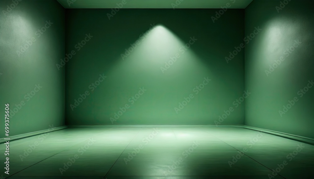 Obraz premium A green neon light with green empty room with wall.