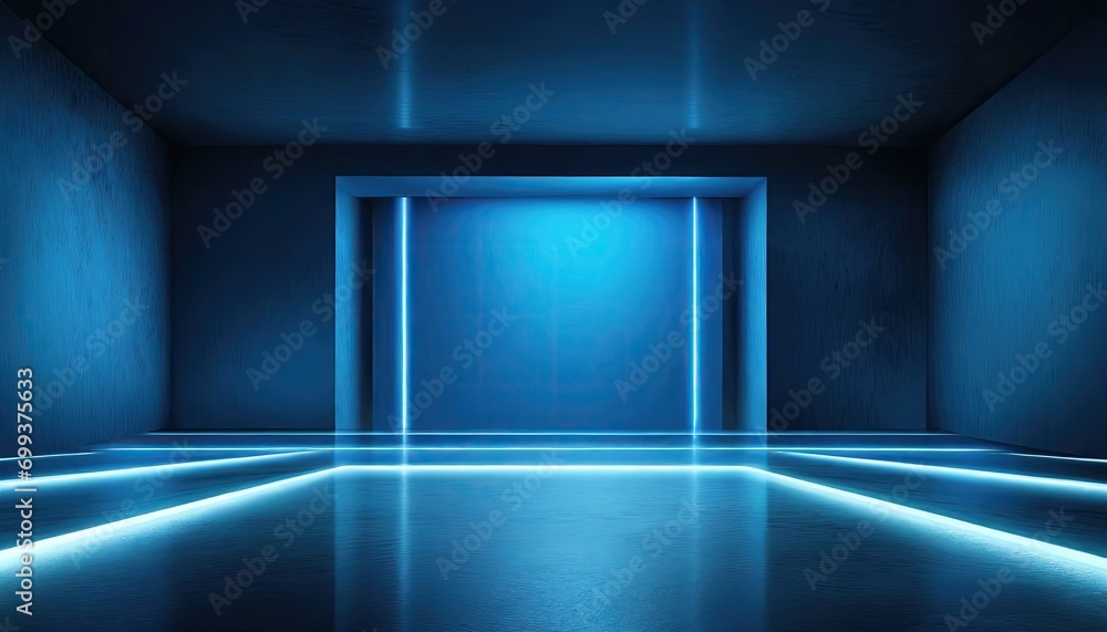 A blue neon light with blue empty room with wall. A blue neon light with blue empty room with wall.
